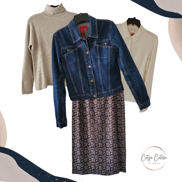 BCBGeneration MaxAzria Dark Wash Blue Denim Trucker Jean Jacket | Like New | S - Picture 14 of 15